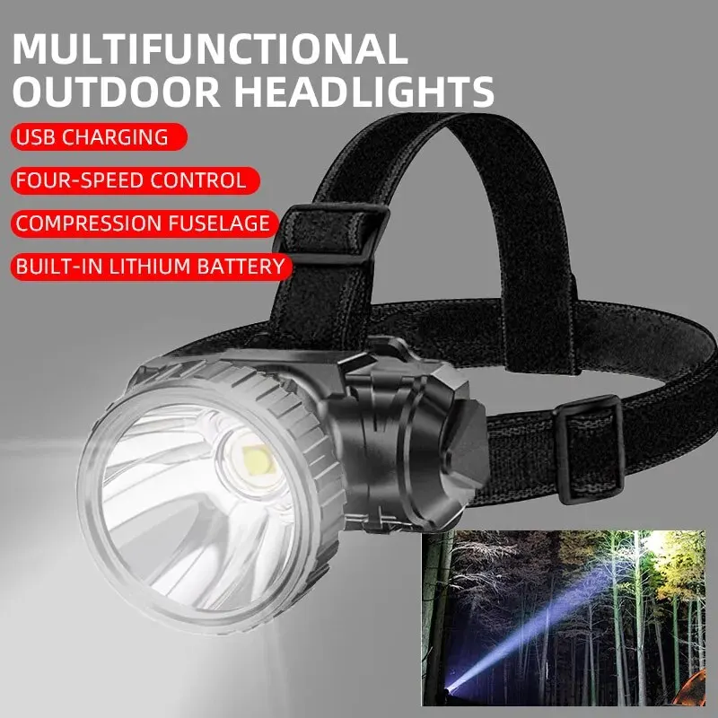 Headlamp Waterproof Rechargeable - LED Strong Light Five Headed Outdoor