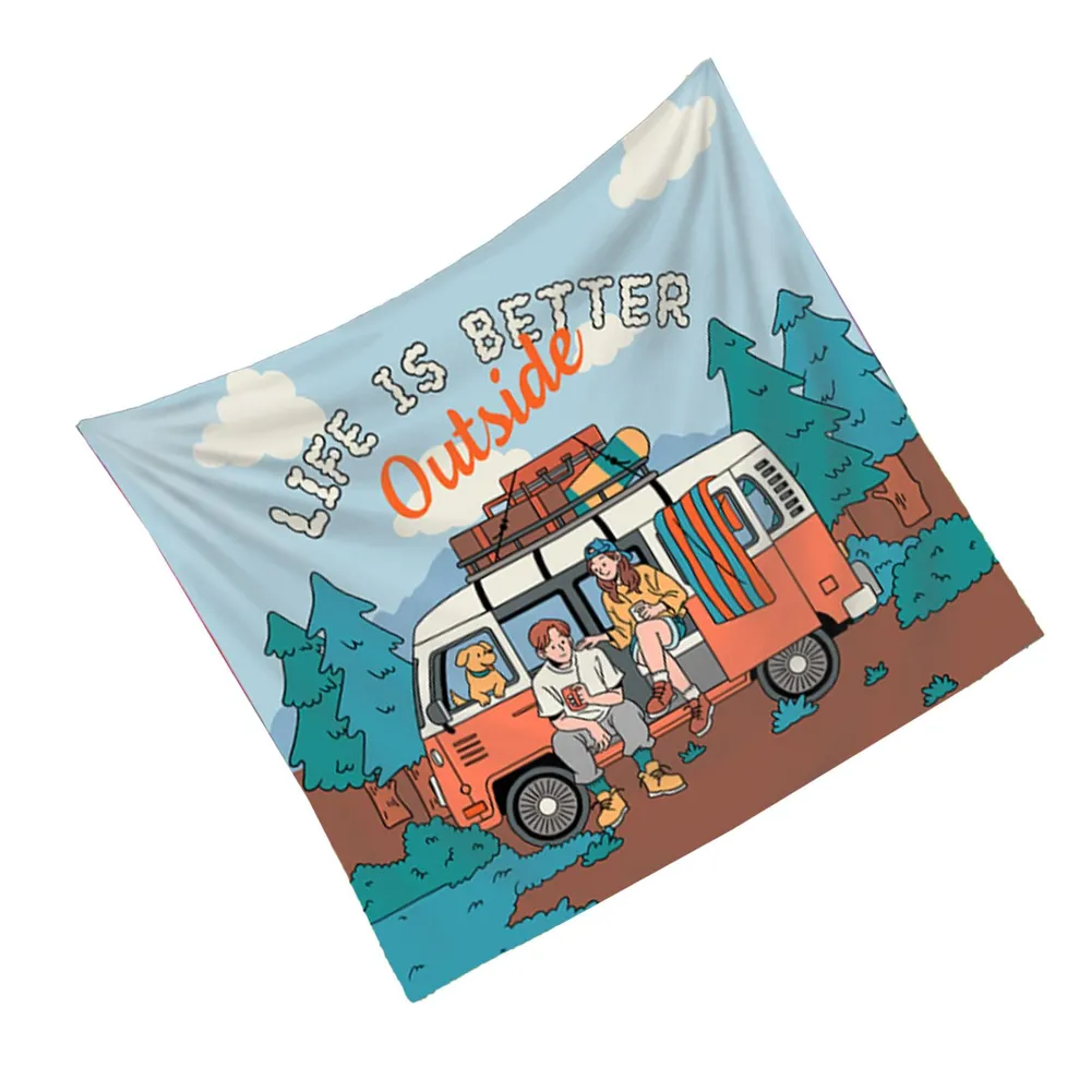 Retro Camper Van Tapestry, Out - Outdoor Adventure Background 评论和价格