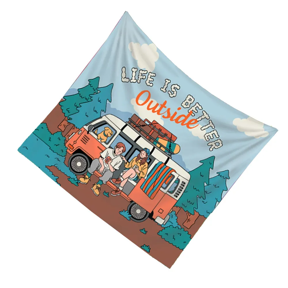 Retro Camper Van Tapestry, Out - Outdoor Adventure Background 评论和价格
