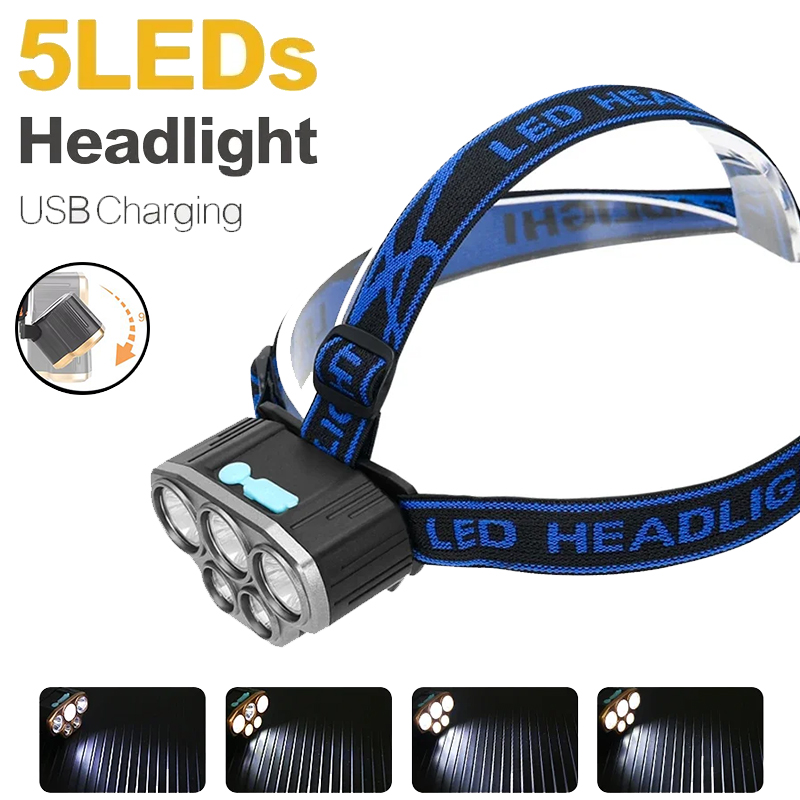Rechargeable 5 LED Headlight U - Headlamp Waterproof Rechargeable 评论和价格