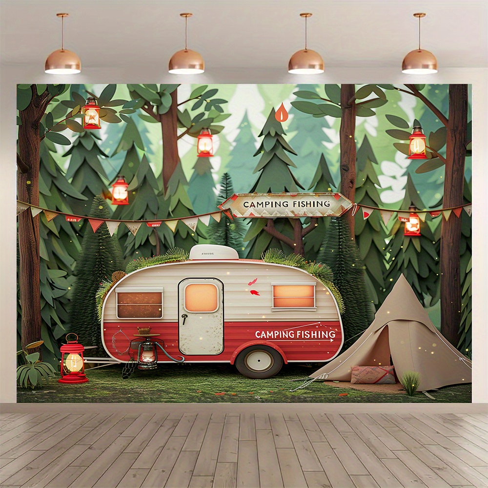 Polyester Jungle camping theme - Outdoor Adventure Background 评论和价格