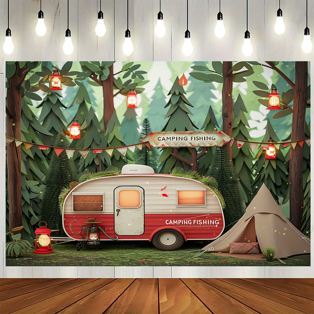 Polyester Jungle camping theme - Outdoor Adventure Background 评论和价格