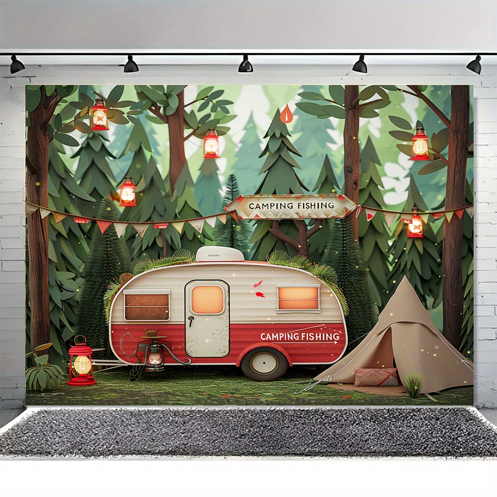 Polyester Jungle camping theme - Outdoor Adventure Background 评论和价格
